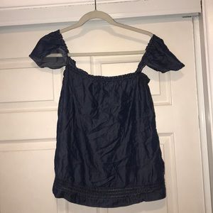 PAIGE off the shoulder jean material shirt